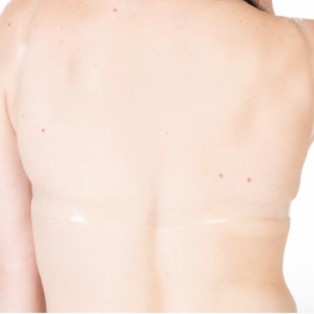 NWT Body Wrappers Total Stretch Underwire Bra Padded Cups Beige Clear Straps - Picture 4 of 6